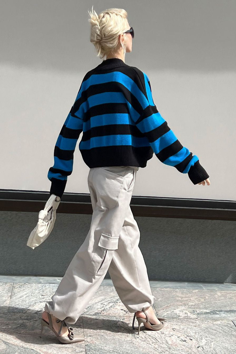 Loose Russian Color Block Knit Cardigan