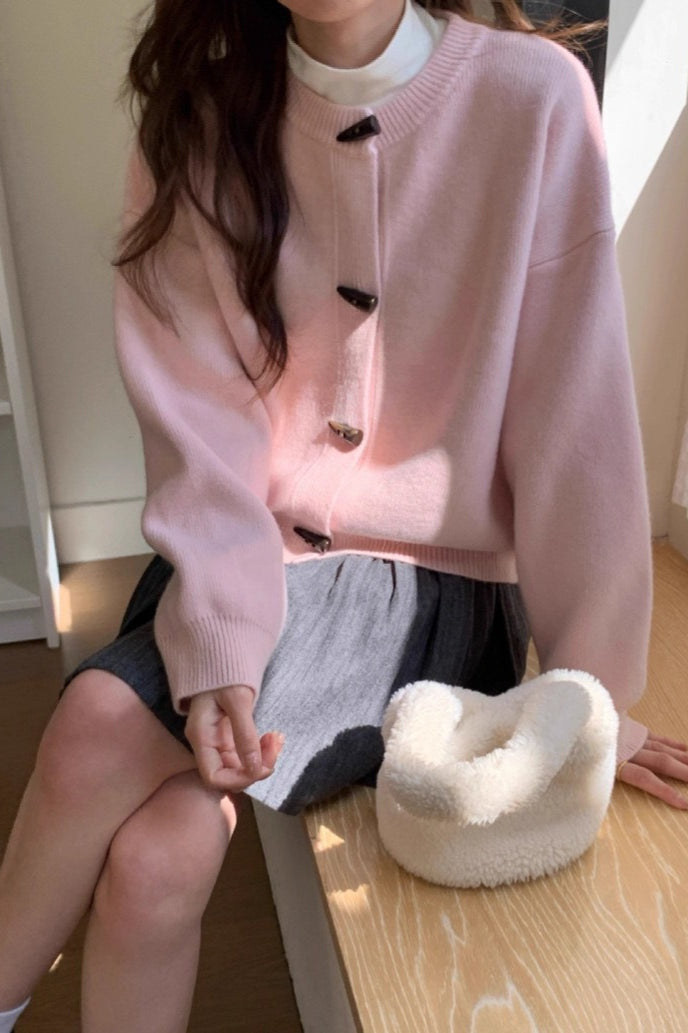 Retro Toggle-button Loose Short Knit Cardigan