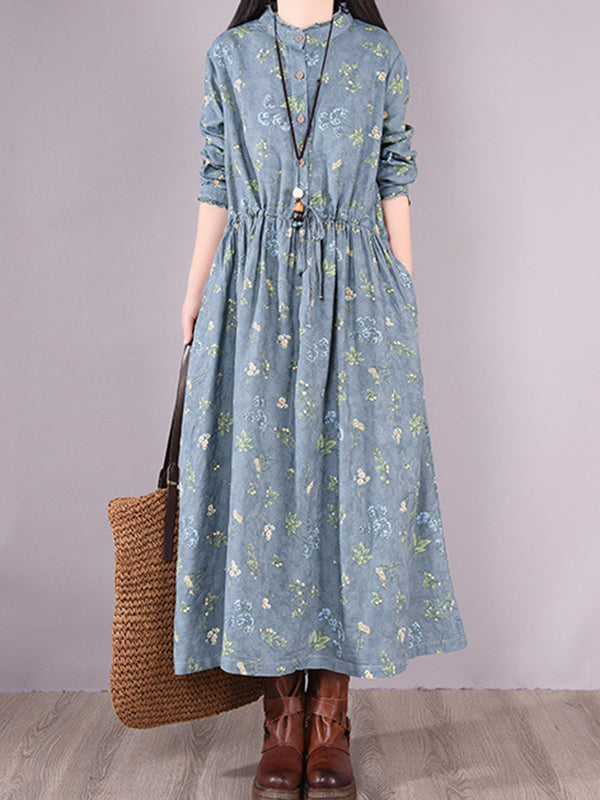 Printed Ramie Cotton Loose Midi Dress