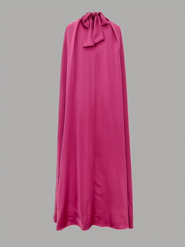 Simple Batwing Sleeves Lace-up Color High-neck Midi Dresses