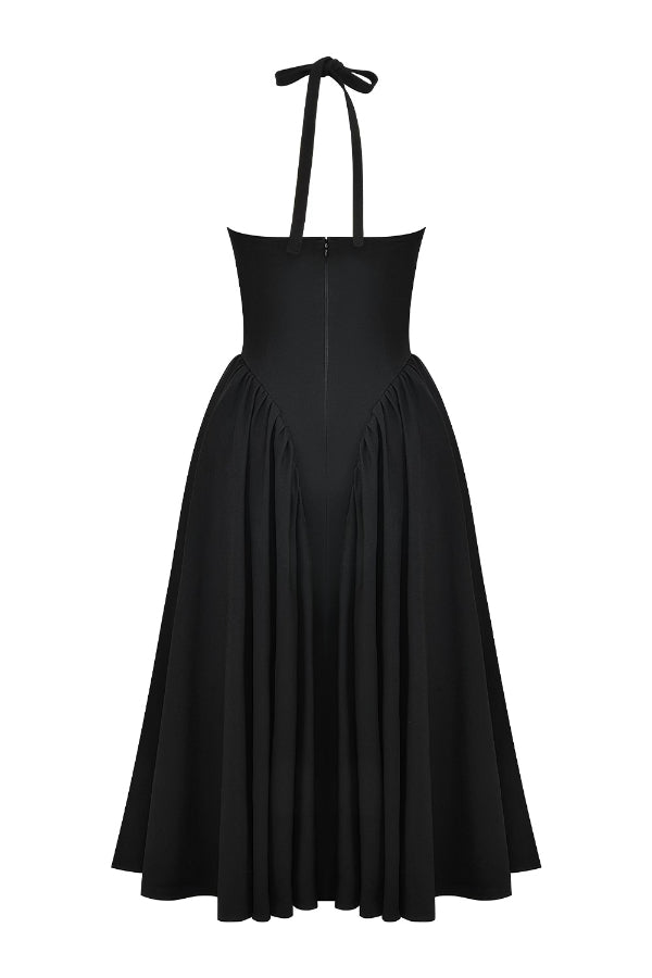 Halter Deep V Neck A-line Midi Dresses