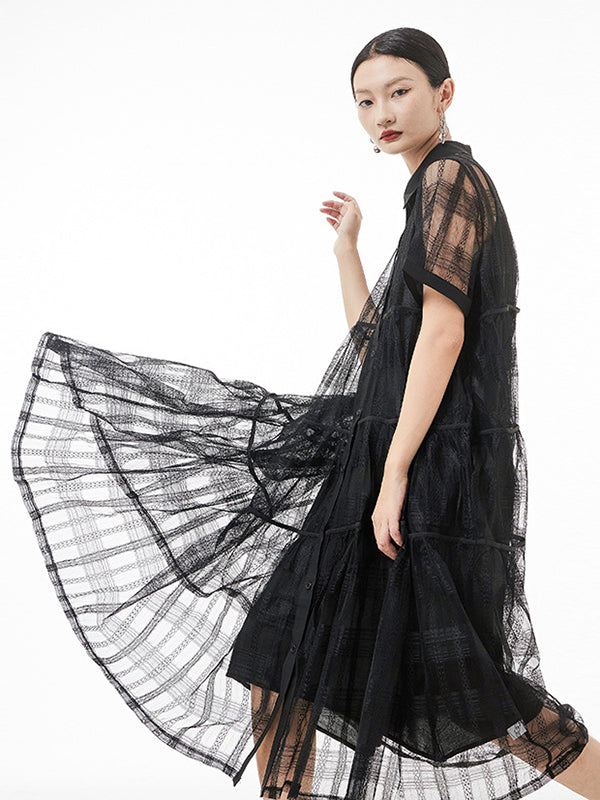 Original Color Hollow See-through Thin Midi Dress