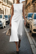 Color Sleeveless Round Neck Midi Dress