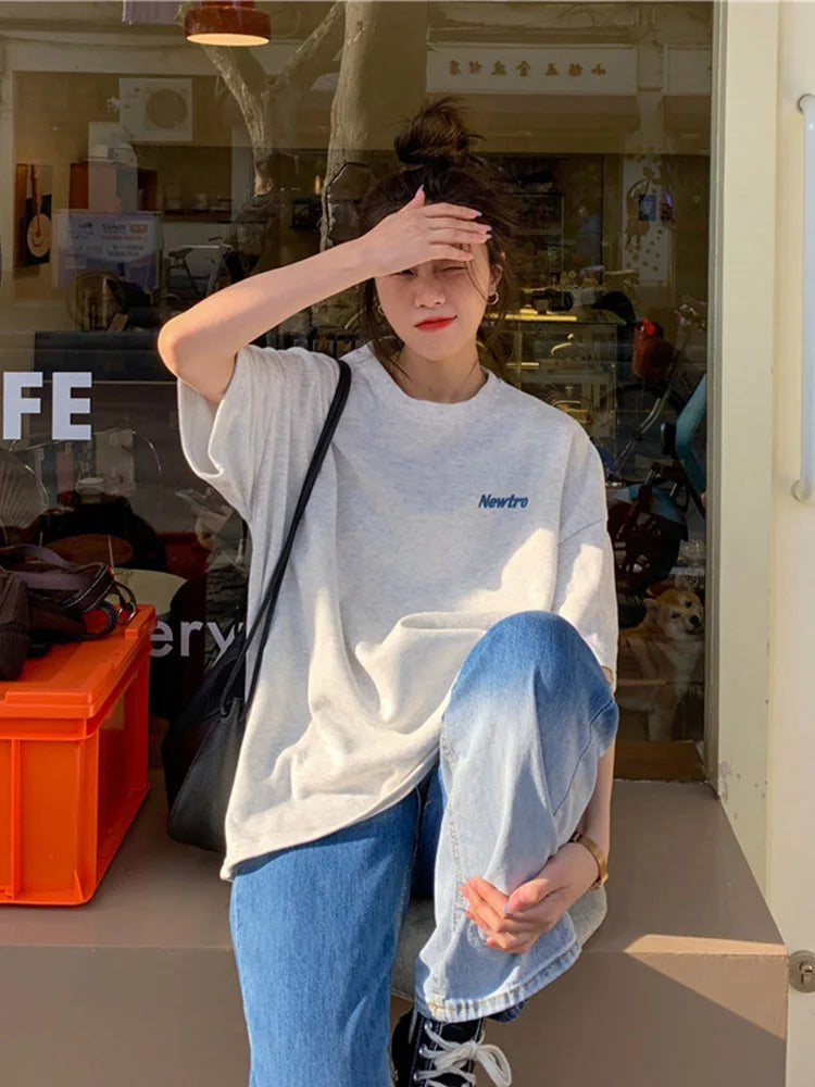 Loose Harajuku T Shirts for Summer New Female T-shirt Korean Cool White Red Black Yellow Letter Tops M-xl