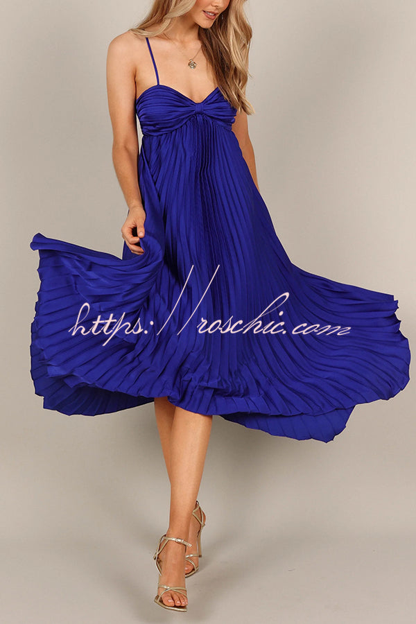 Color Suspender Pleated Irregular Midi Dress