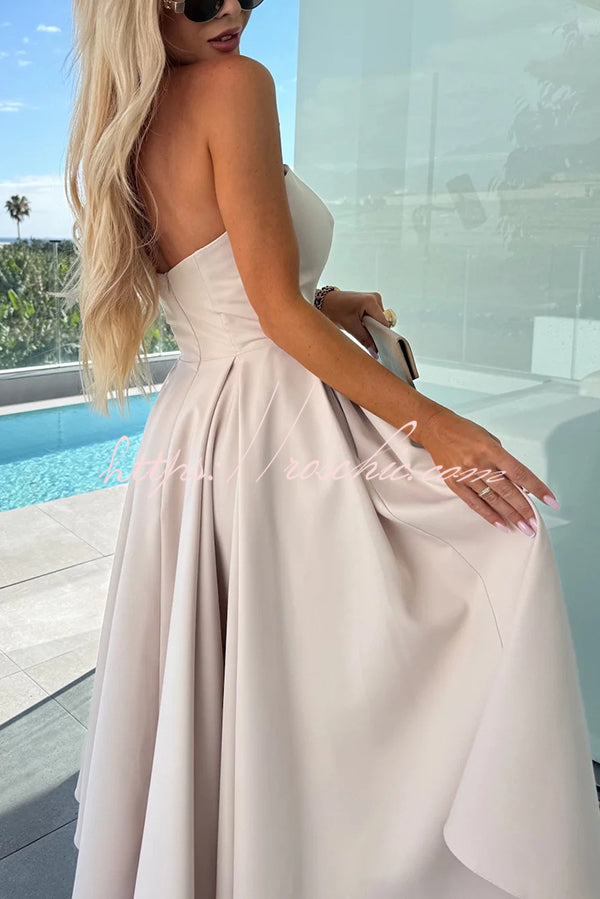 Sweet Cascade Color Off Shoulder Pocket Full Hem Midi Dress