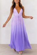 Love Letter to You Pleated Gradient Print Back Tie-up Slit Maxi Dress