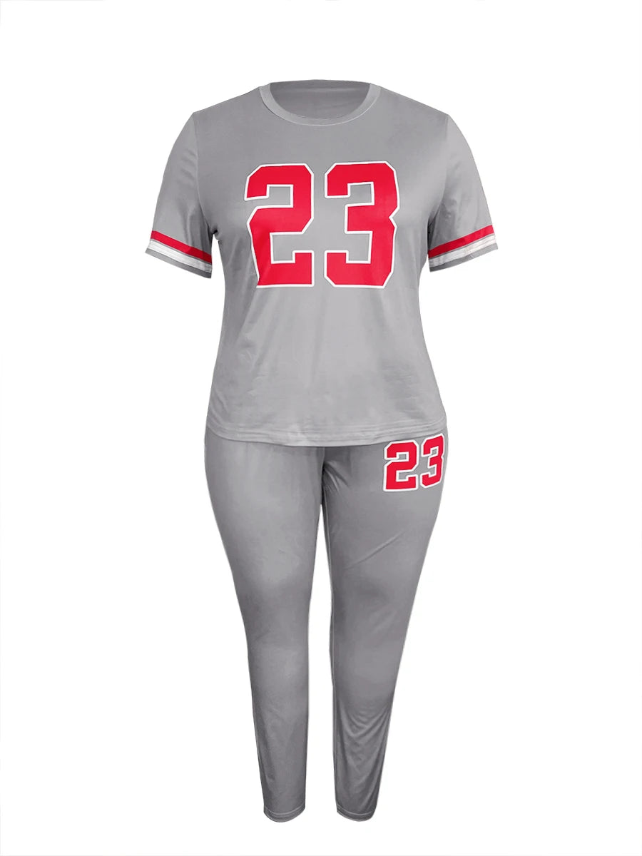 Summer Loose 2 Piece Set Letter Print Pocket Design Pants Set Short Sleeve