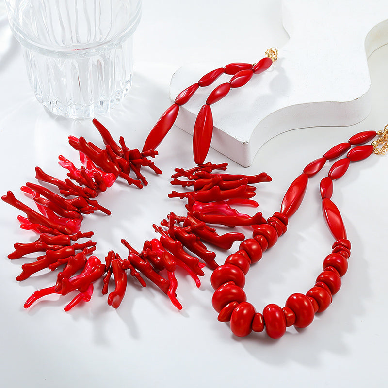 Red Coral Necklace Two-piece Set