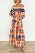 Island Lover Printed Off the Shoulder Pocketed Flowy Midi Dress