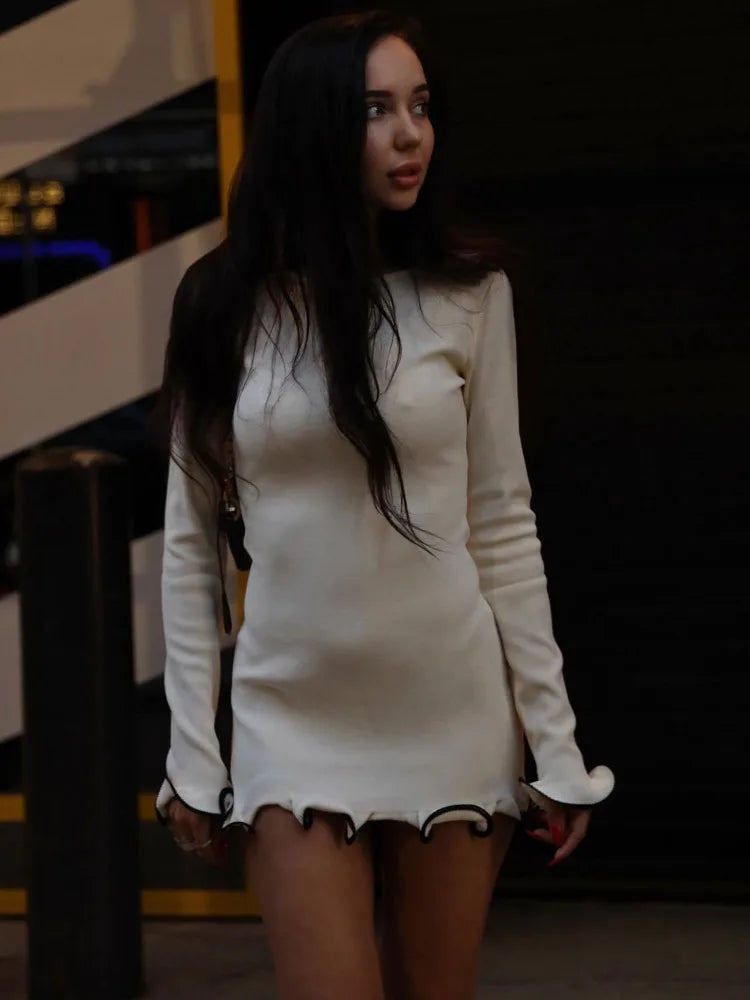 Knitted Sweater Long Sleeve Elastic Tight Dress Bodycon Skirt Female Autumn/winter New Street Clothing