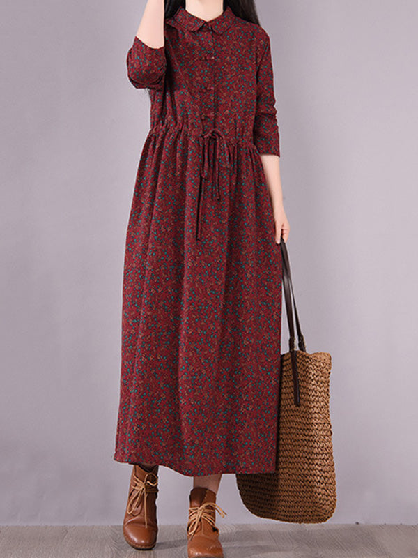 Original Lapel Frenum Printed Midi Dress