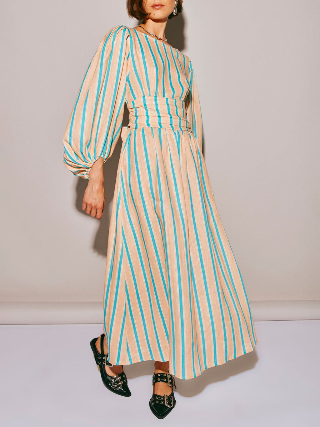 Striped Print Backless Midi Dress