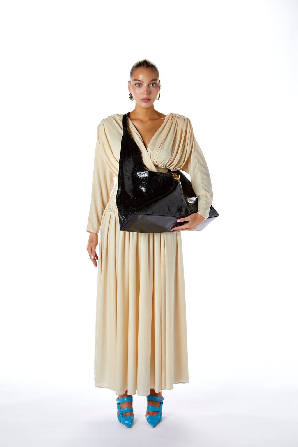 Venus Cross Draped Backless Maxi Dress