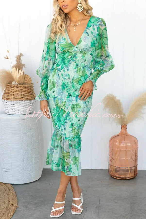 Garden Gathering Smocked Waist Midi Dress