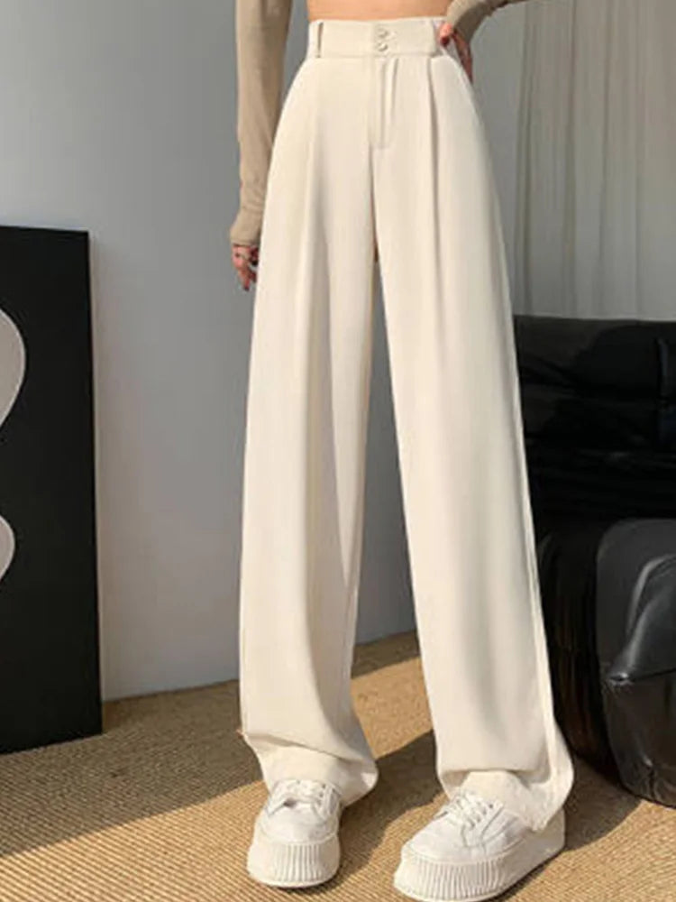High Waist Wide Leg Pants for New Loose Straight Coffee Trousers Autumn Double Buttons Suit Pants Female
