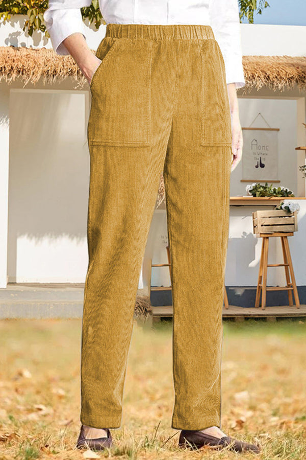 Color Elastic Waist Striped Straight Pants