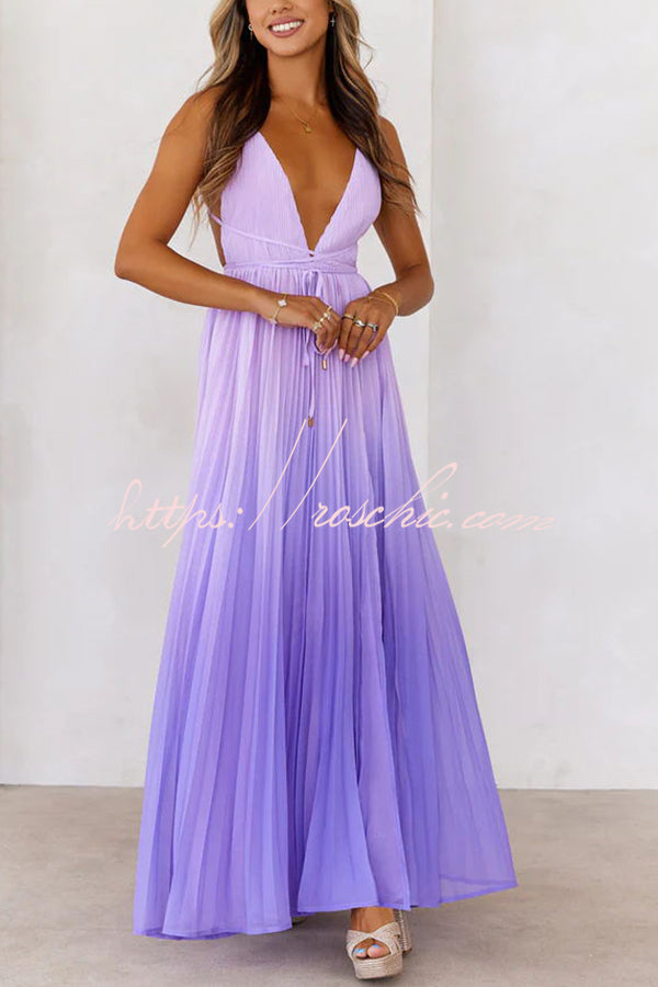 Love Letter to You Pleated Gradient Print Back Tie-up Slit Maxi Dress