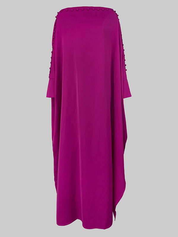 H-line Loose Buttoned Color Maxi Dresses