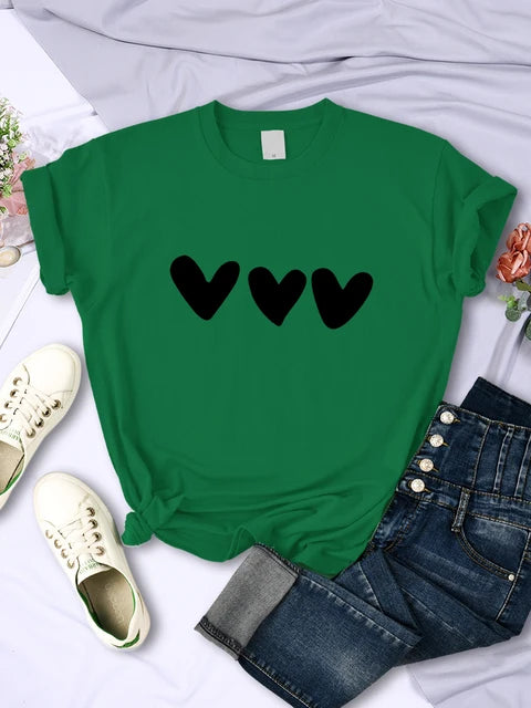 Black Heart Printing Female T-shirts Personality Street Short Sleeve All-math Soft Tee Clothing Breathable Tops