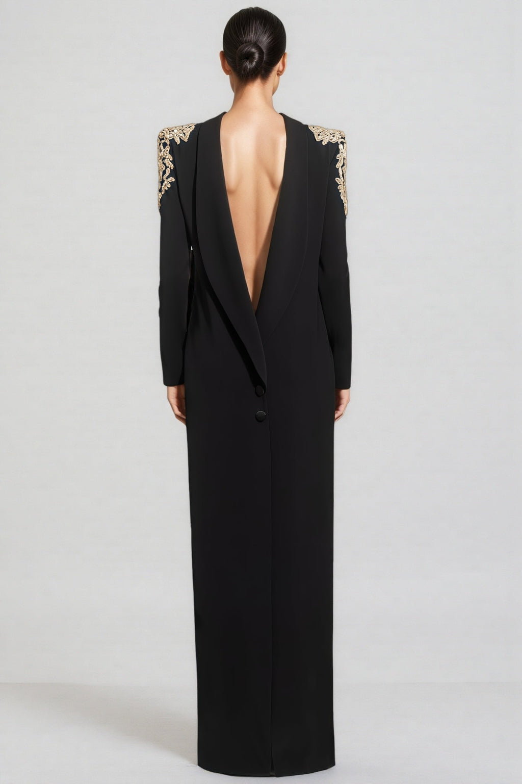 Luned Beaded Rhinestone Backless Maxi Dress