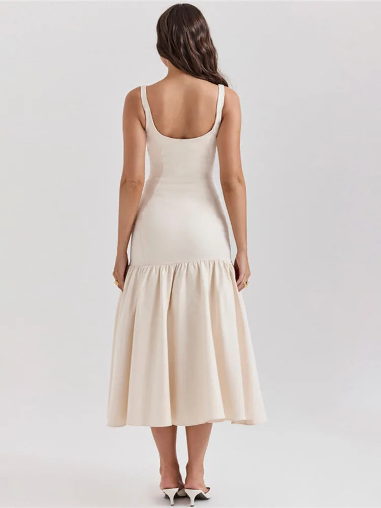Backless Maxi Fishtail Dress for Gown Square Collar Sleeveless Loose Pleated Long Dress Dresses