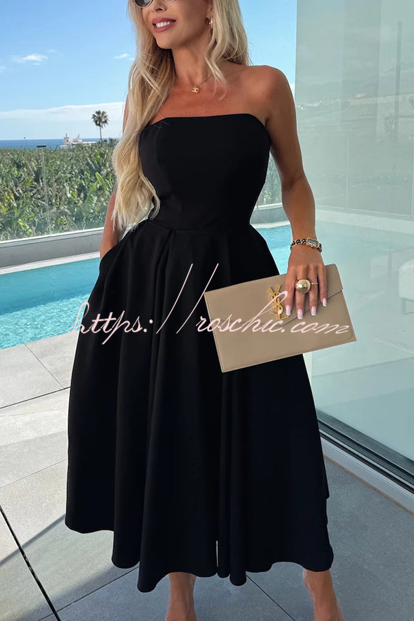 Sweet Cascade Color Off Shoulder Pocket Full Hem Midi Dress