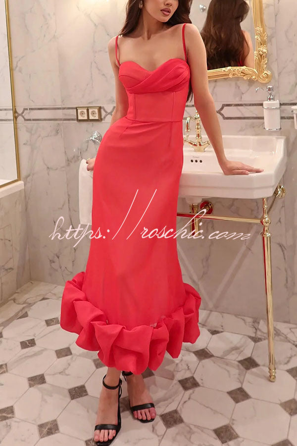 Dreamy and Romantic Ruched Bust Cloud Shape Hem Slip Midi Dress