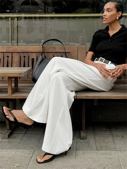 High Waist Pocket ’s Pants Y2k Outfit White Patchwork Wide Leg Trousers Autumn Loose Slim Female Pants