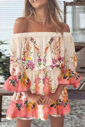 It All Begins With Love Printed Off Shoulder Mini Dress