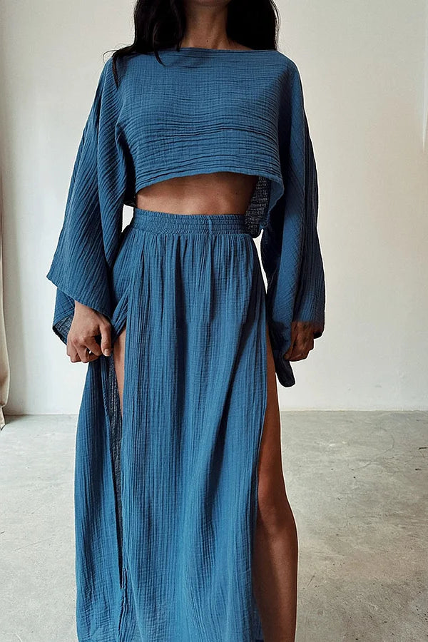 Slit Cotton and Linen Two-piece Set
