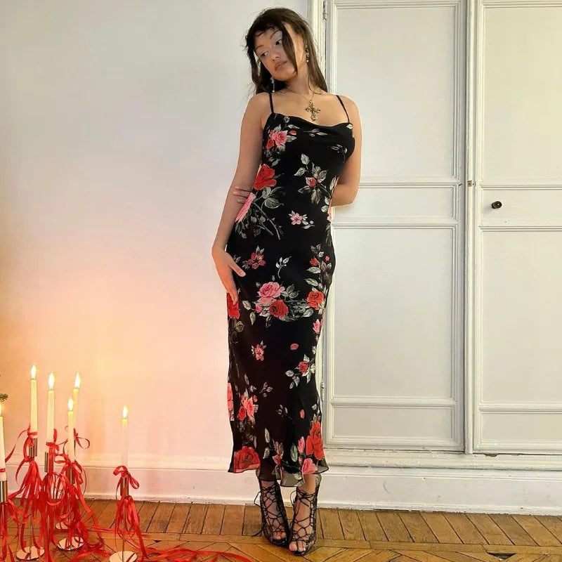 Retro Dress Summer Slim Sleeveless Backless Long Dresses Female Party Temperament Maxi Dress Woman