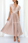Hello Satin Pleated Midi Dress
