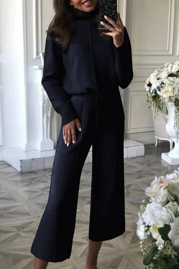 High-neck Knitted Wide-leg Pants Two-piece Suits