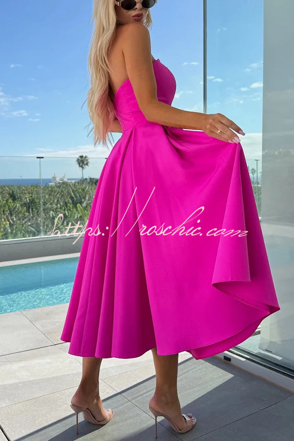 Sweet Cascade Color Off Shoulder Pocket Full Hem Midi Dress