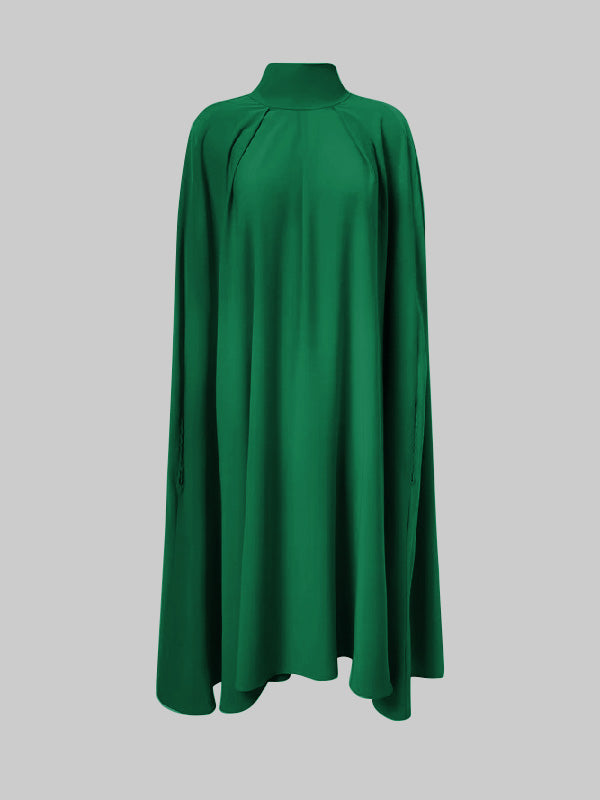 Simple Batwing Sleeves Lace-up Color High-neck Midi Dresses