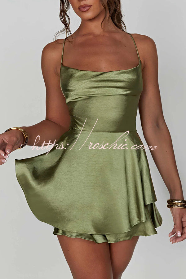 Ruffled Satin Strappy Satin Backless Lace Up Mini Dress
