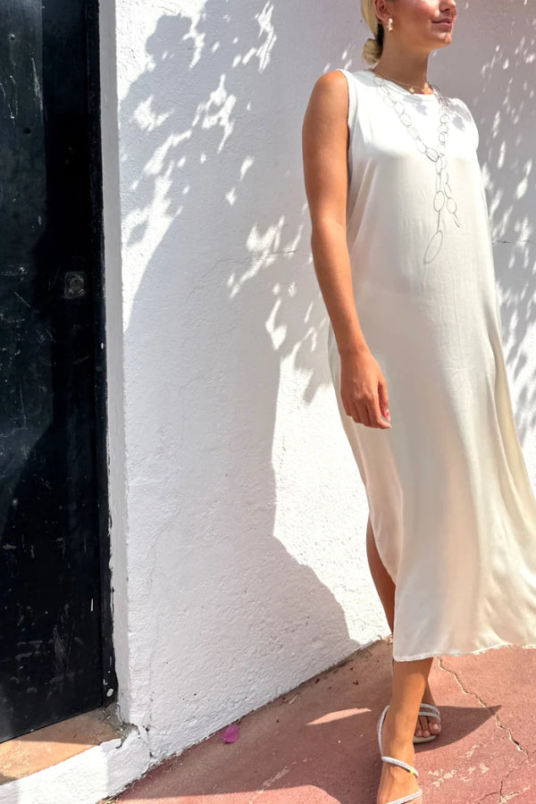 Satin Midi Dress With Seam Detail