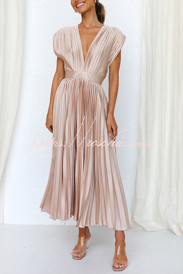 Hello Satin Pleated Midi Dress