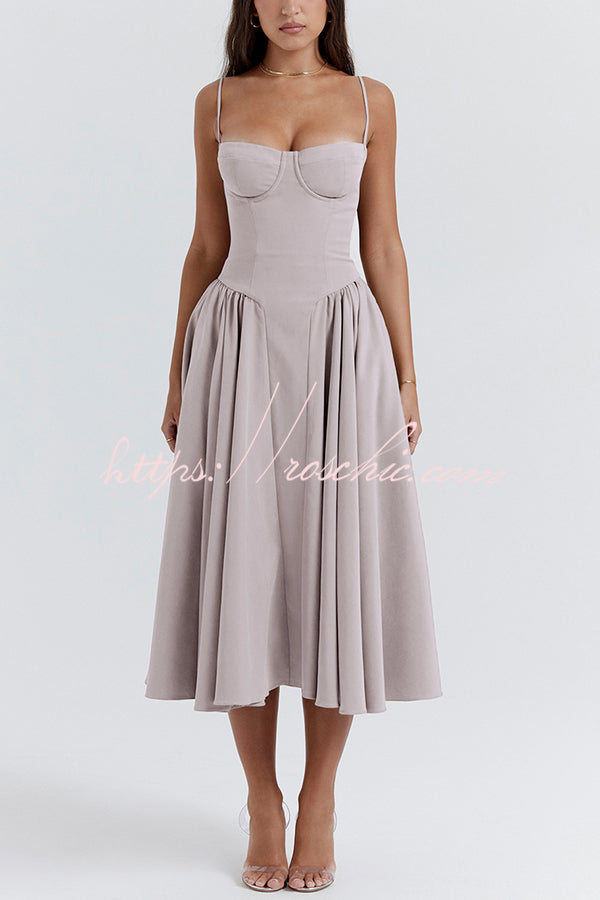 Color Slim Fit Suspender Pocket Midi Dress