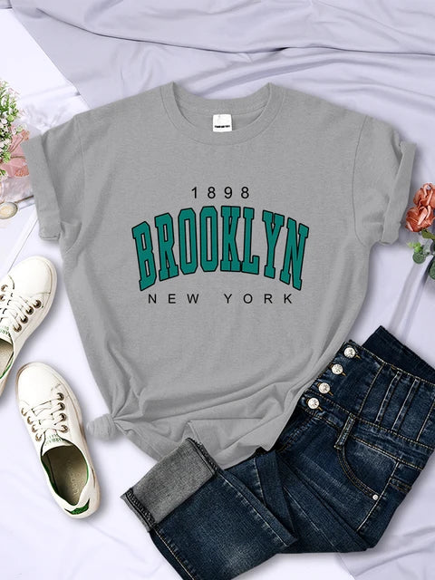 1898 Brooklyn New York Print Short Sleeve T-shirts All-math Crewneck Breathable Female Clothing