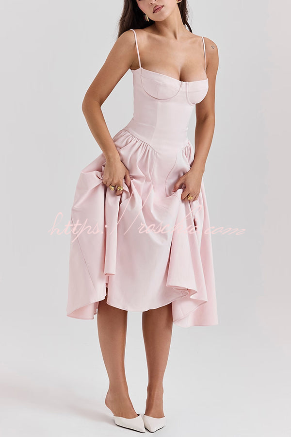 Color Slim Fit Suspender Pocket Midi Dress