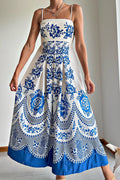 Villa Vacation Print Back Smocked Loose Midi Dress