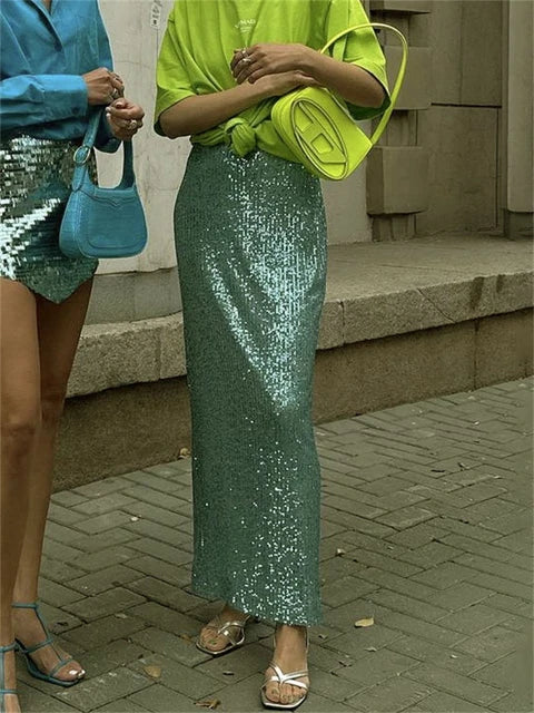 Glitter Sequin Crop Top Female Long Sleeve Outfit T-shirt High Street Sparkle for Y2k Top