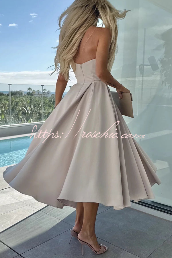 Sweet Cascade Color Off Shoulder Pocket Full Hem Midi Dress