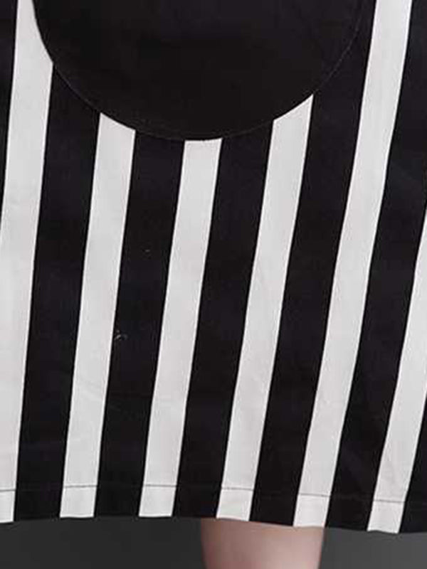 Loose Short Sleeves Polka-dot Striped Round-neck Midi Dresses