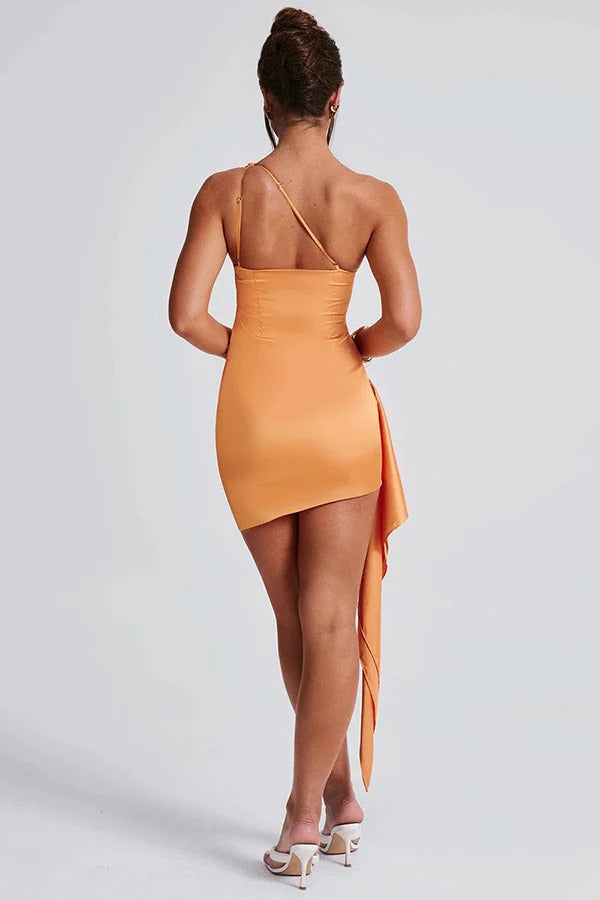 Slim Fit Backless One-shoulder Satin Mini Dress