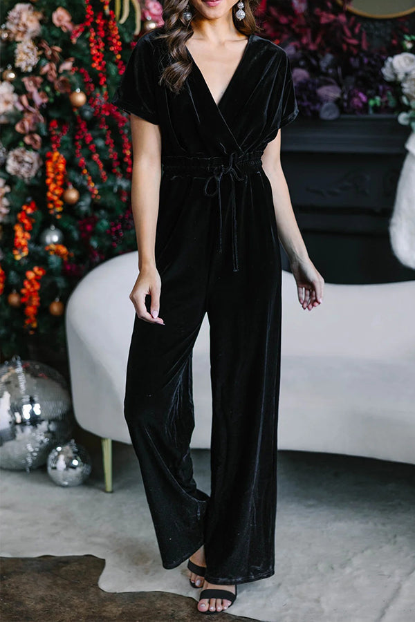 Color Velvet Lace-up Jumpsuit