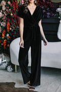 Color Velvet Lace-up Jumpsuit