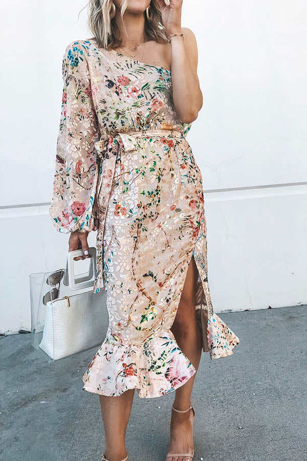 Spring Has Sprung Print One Shoulder Dress